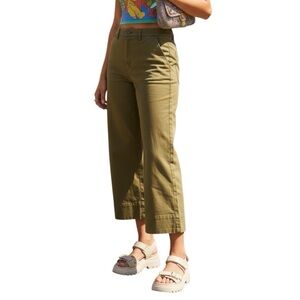 Garnet Hill Organic Cotton Chino Pants 14 Olive Green Classic Casual Stretch